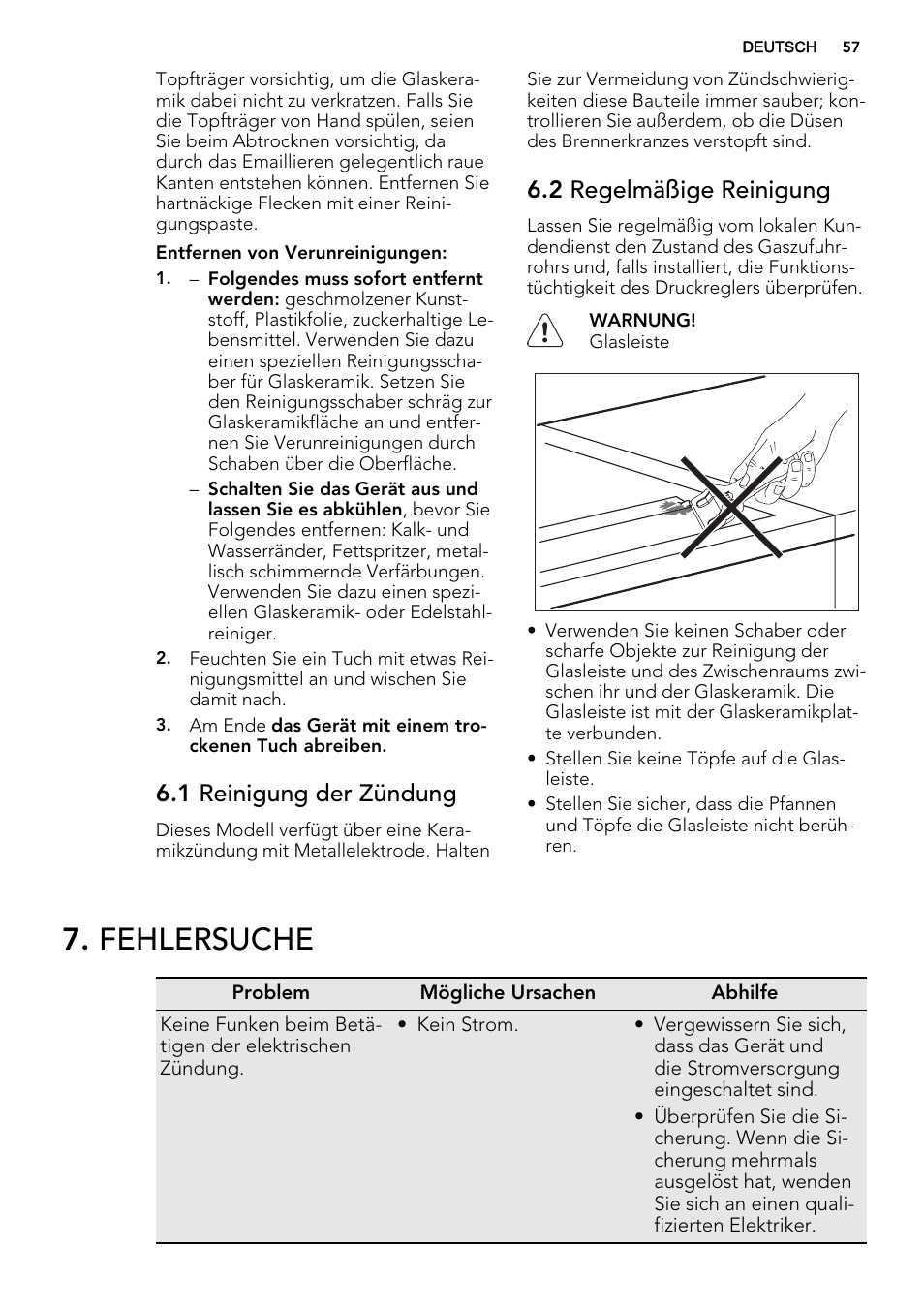 Fehlersuche, 1 reinigung der zündung, 2 regelmäßige reinigung | AEG HC412000GB User Manual | Page 57 / 64