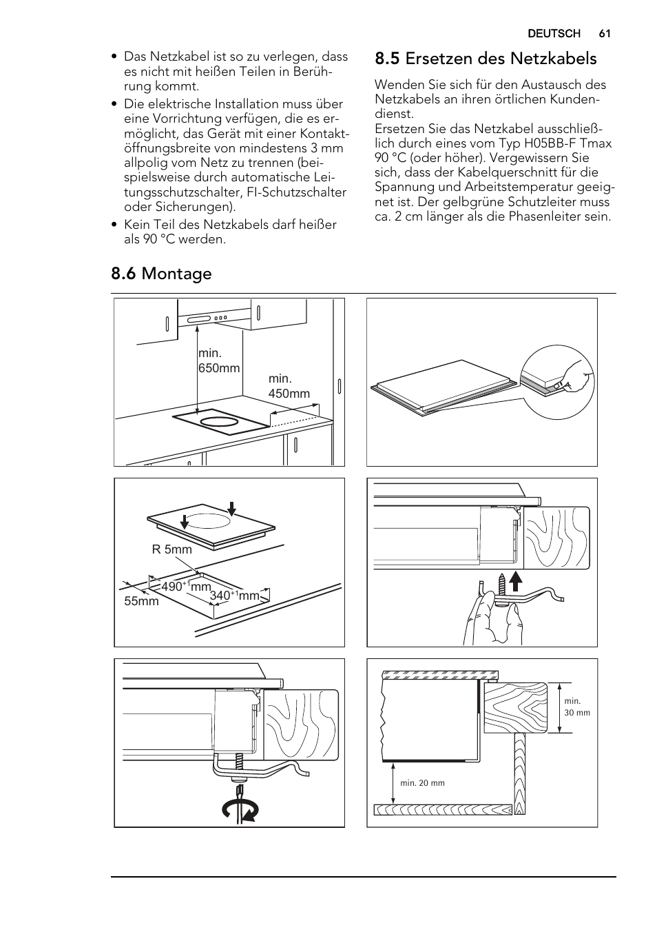 5 ersetzen des netzkabels, 6 montage | AEG HC412000GB User Manual | Page 61 / 64