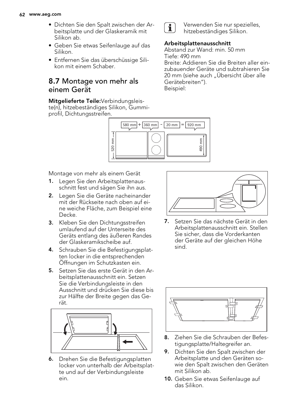 7 montage von mehr als einem gerät | AEG HC412000GB User Manual | Page 62 / 64