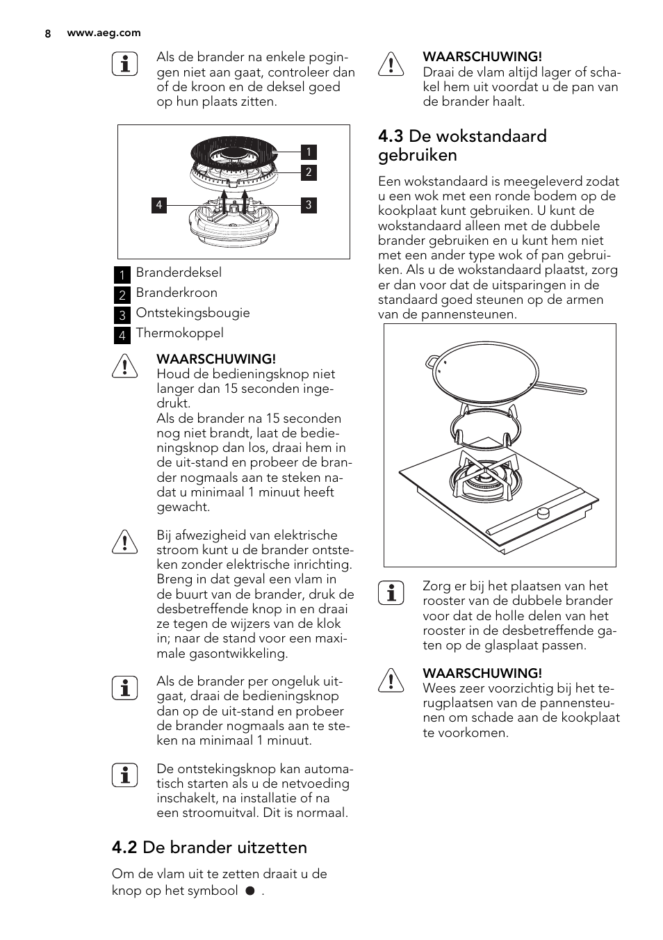 2 de brander uitzetten, 3 de wokstandaard gebruiken | AEG HC412000GB User Manual | Page 8 / 64