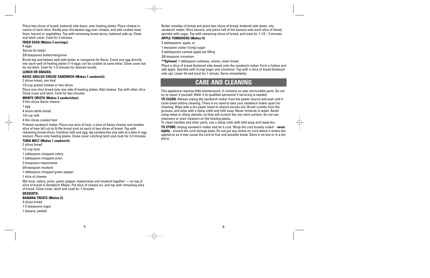 Care and cleaning | Applica SM-1 User Manual | Page 4 / 11