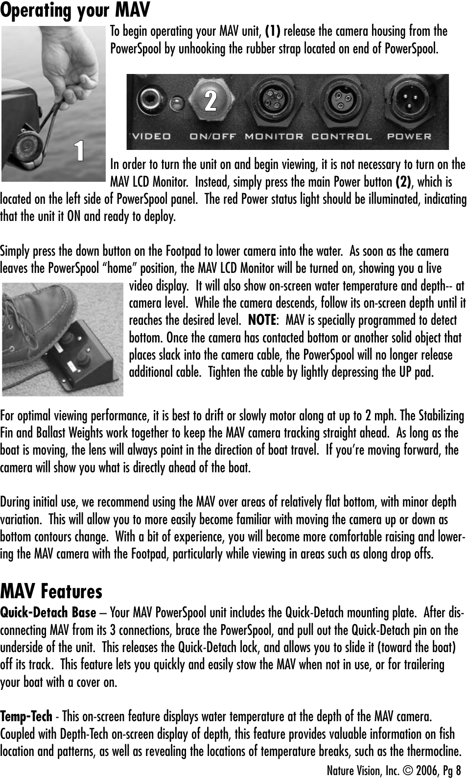 Operating your mav, Mav features | Aqua-Vu Motorized Aqua-Vu Aqua-Vu MAV User Manual | Page 10 / 20