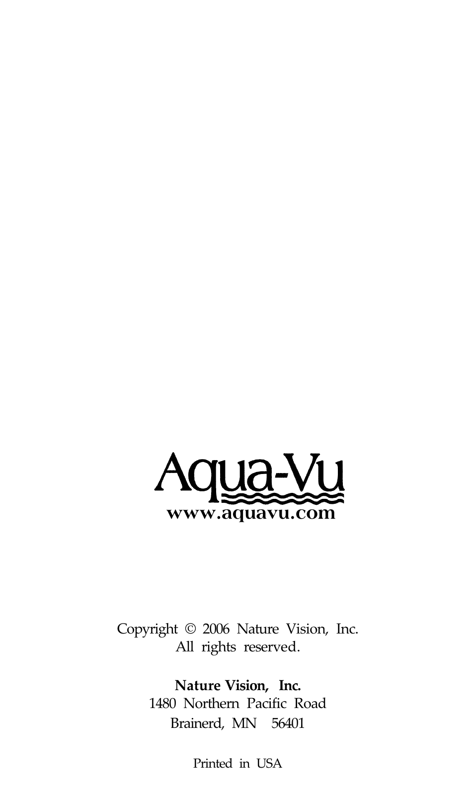 Aqua-Vu Motorized Aqua-Vu Aqua-Vu MAV User Manual | Page 20 / 20