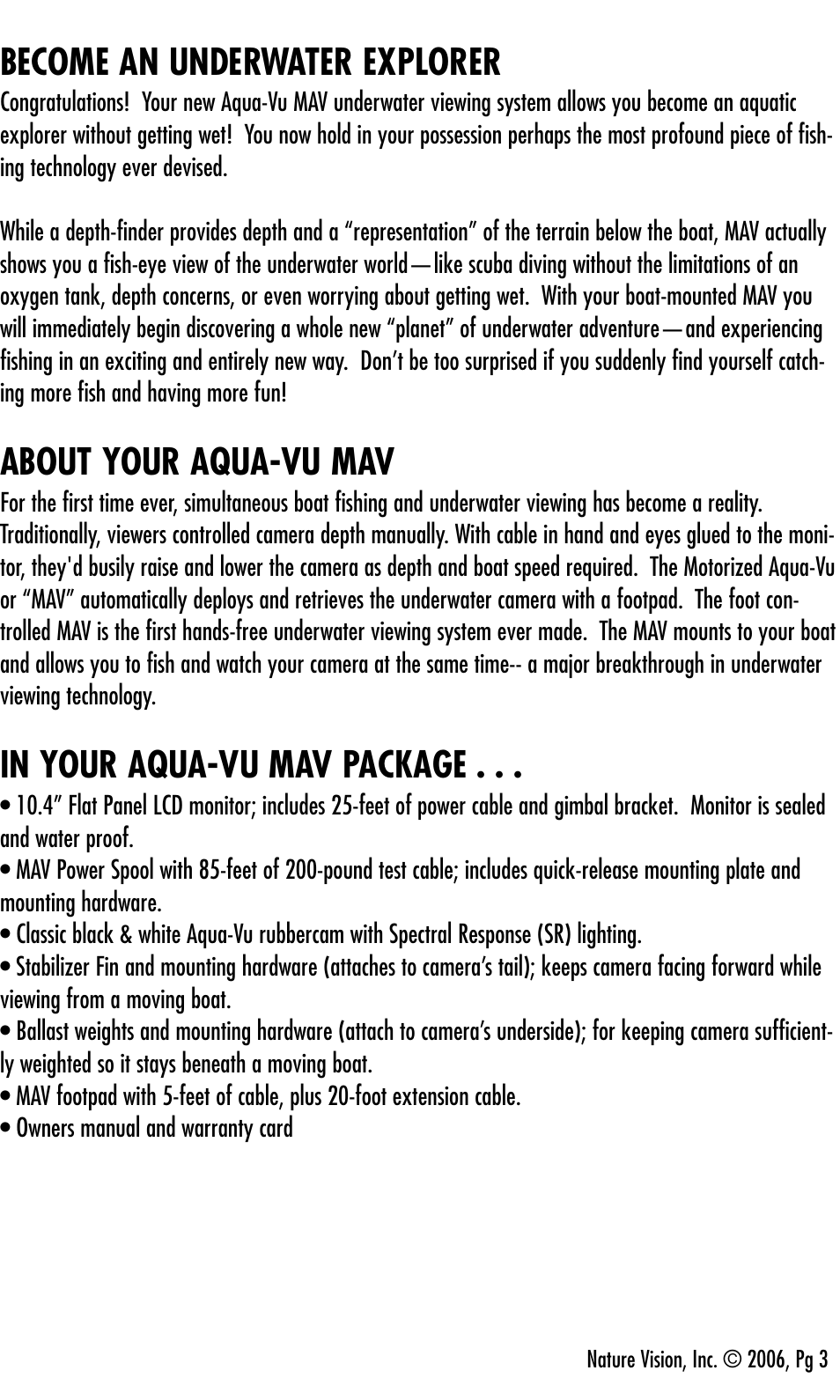Become an underwater explorer, About your aqua-vu mav | Aqua-Vu Motorized Aqua-Vu Aqua-Vu MAV User Manual | Page 5 / 20