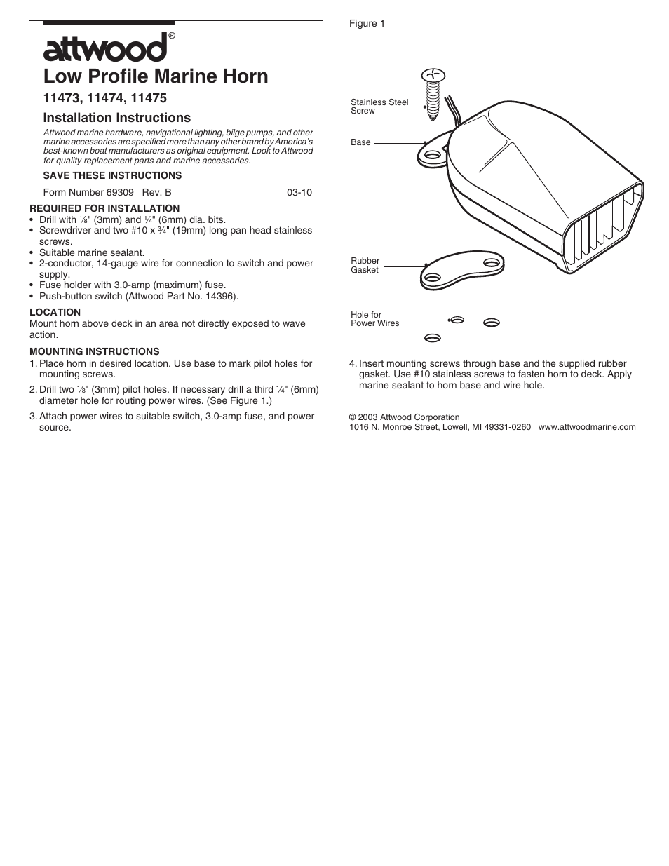 Attwood 11474 User Manual | 1 page