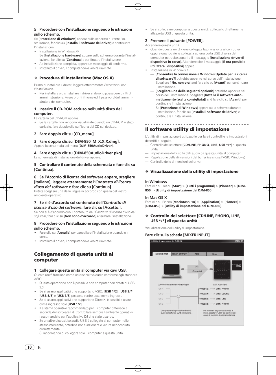 Collegamento di questa unità al computer, Il software utility di impostazione | Pioneer DJM-850-W User Manual | Page 10 / 112