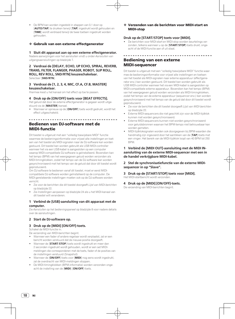 Bedienen van dj-software met de midi-functie, Bediening van een externe midi-sequencer | Pioneer DJM-850-W User Manual | Page 44 / 112