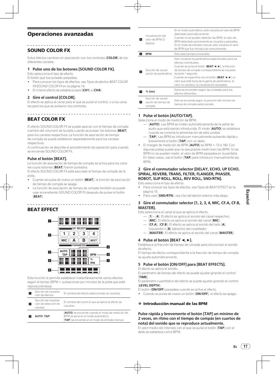 Operaciones avanzadas, Sound color fx, Beat color fx | Beat effect | Pioneer DJM-850-S User Manual | Page 71 / 112