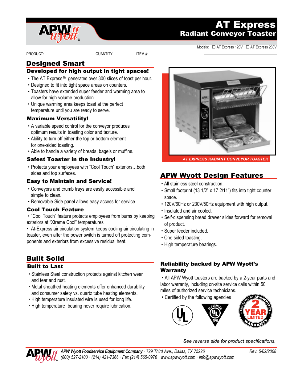 APW Wyott AT Express User Manual | 2 pages