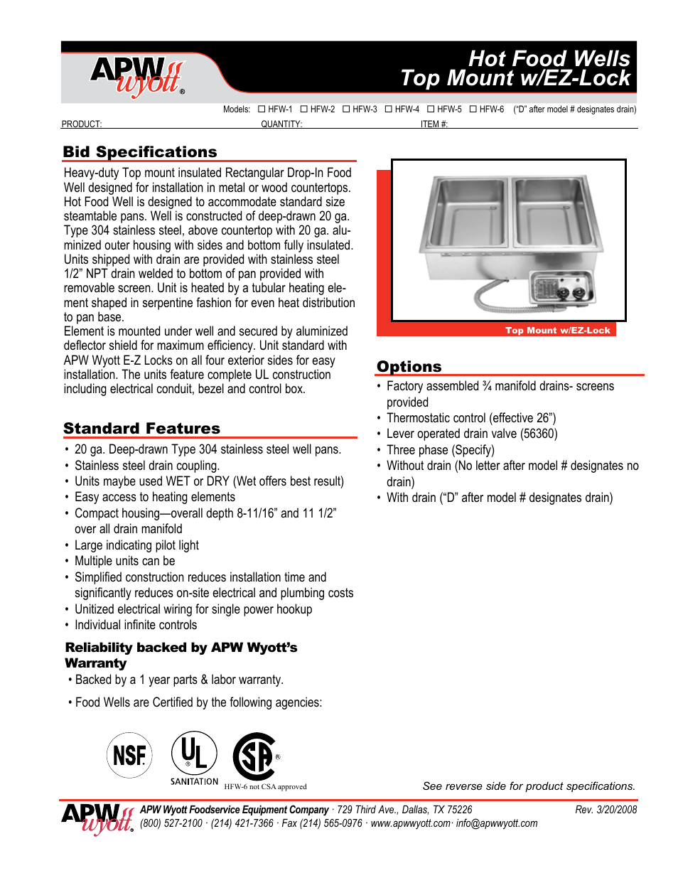 APW Wyott w/EZ-Lock User Manual | 2 pages