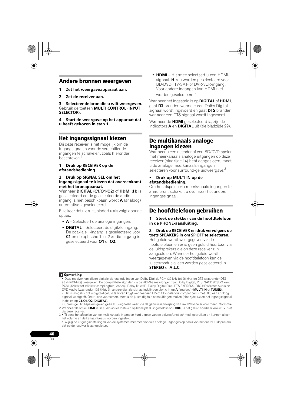 Andere bronnen weergeven, Het ingangssignaal kiezen, De multikanaals analoge ingangen kiezen | De hoofdtelefoon gebruiken, Het ingangssignaal kiezen op, Bladzijde 40, Het ingangssignaal, Kiezen op bladzijde 40, Bladzijde 40), Al (bladzijde 40 | Pioneer VSX-819H-S User Manual | Page 180 / 282