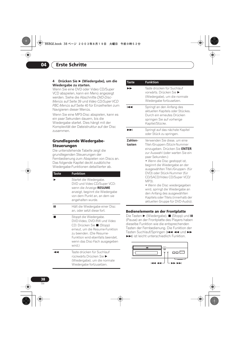Grundlegende wiedergabe-steuerungen, Erste schritte 04, Grundlegende wiedergabe- steuerungen | Pioneer DV-668AV-S User Manual | Page 140 / 208