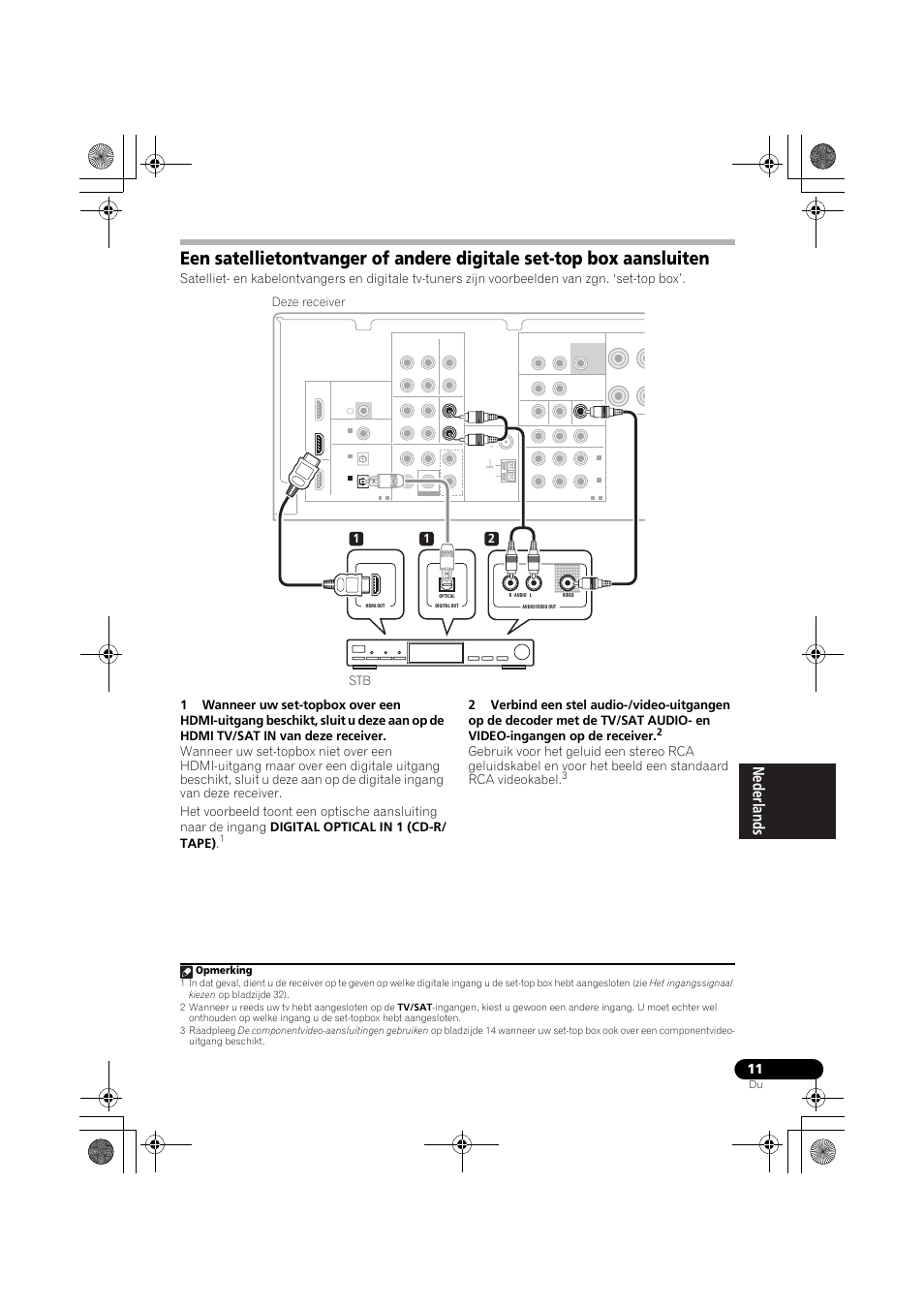 Een satellietontvanger of andere digitale, Set-top box aansluiten, 12 stb deze receiver | Opmerking | Pioneer VSX-519V-K User Manual | Page 103 / 188
