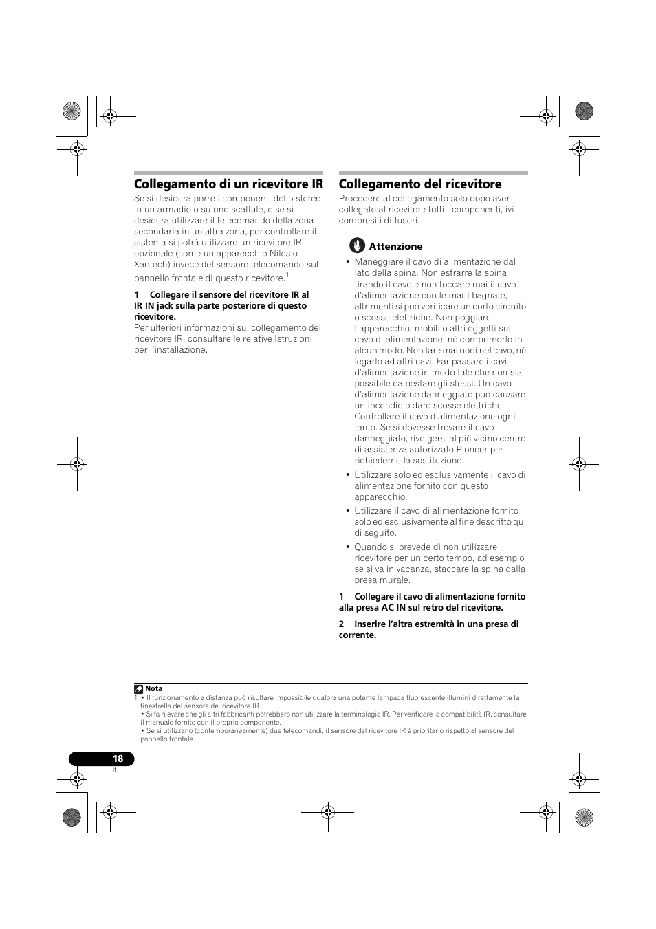 Collegamento di un ricevitore ir, Collegamento del ricevitore | Pioneer VSX-519V-K User Manual | Page 18 / 188