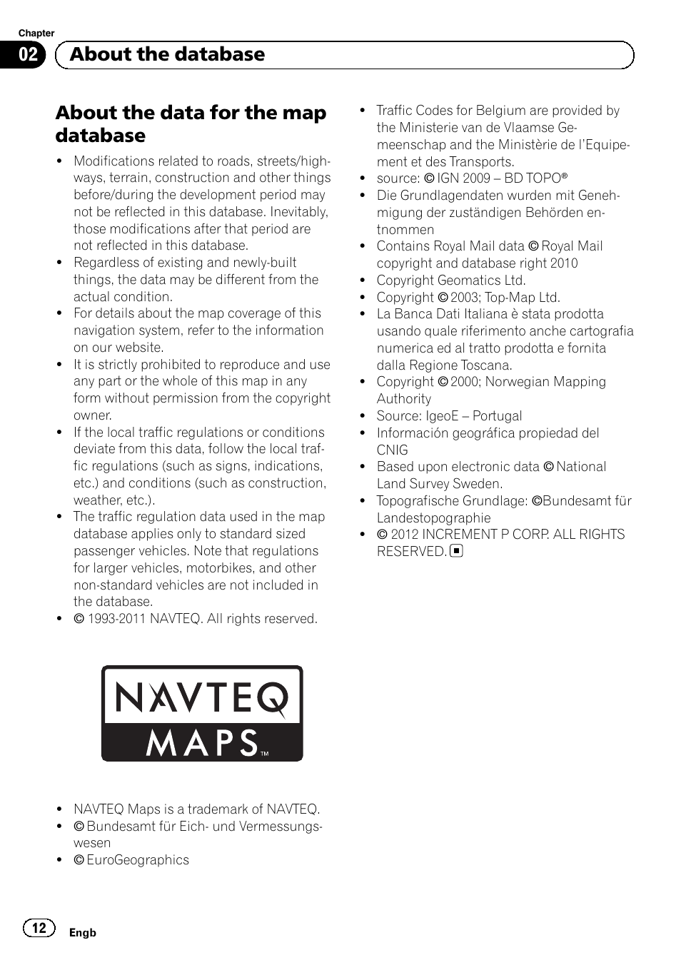 About the data for the map database, 02 about the database | Pioneer AVIC-F30BT User Manual | Page 12 / 100