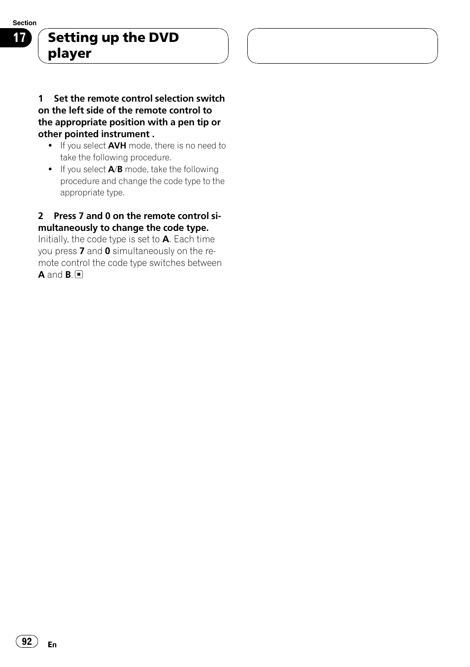 Setting up the dvd player | Pioneer AVH-P7500DVD User Manual | Page 92 / 116
