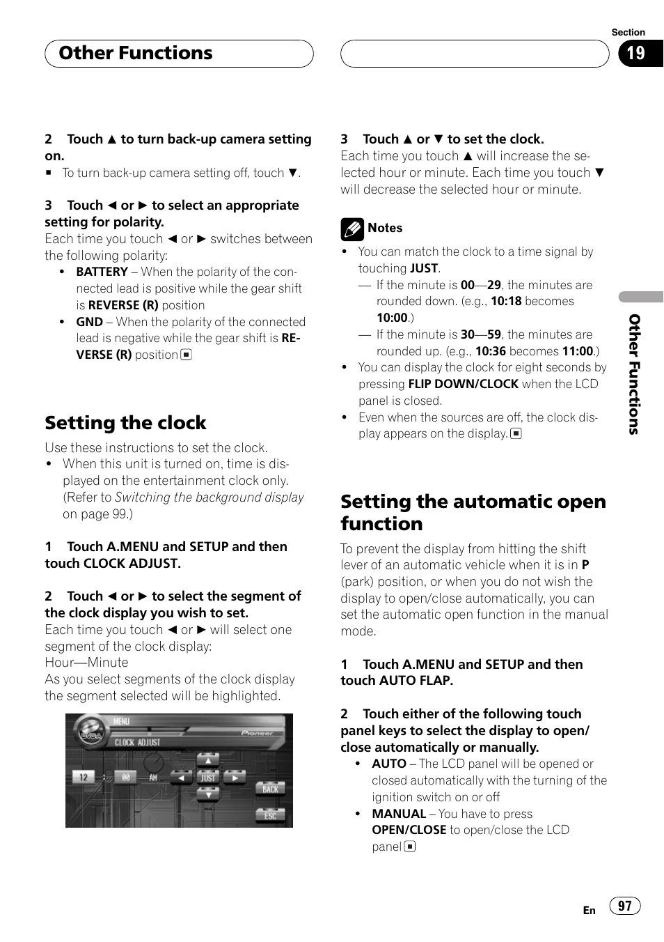 Setting the clock, Setting the automatic open function, Other functions | Pioneer AVH-P7500DVD User Manual | Page 97 / 116