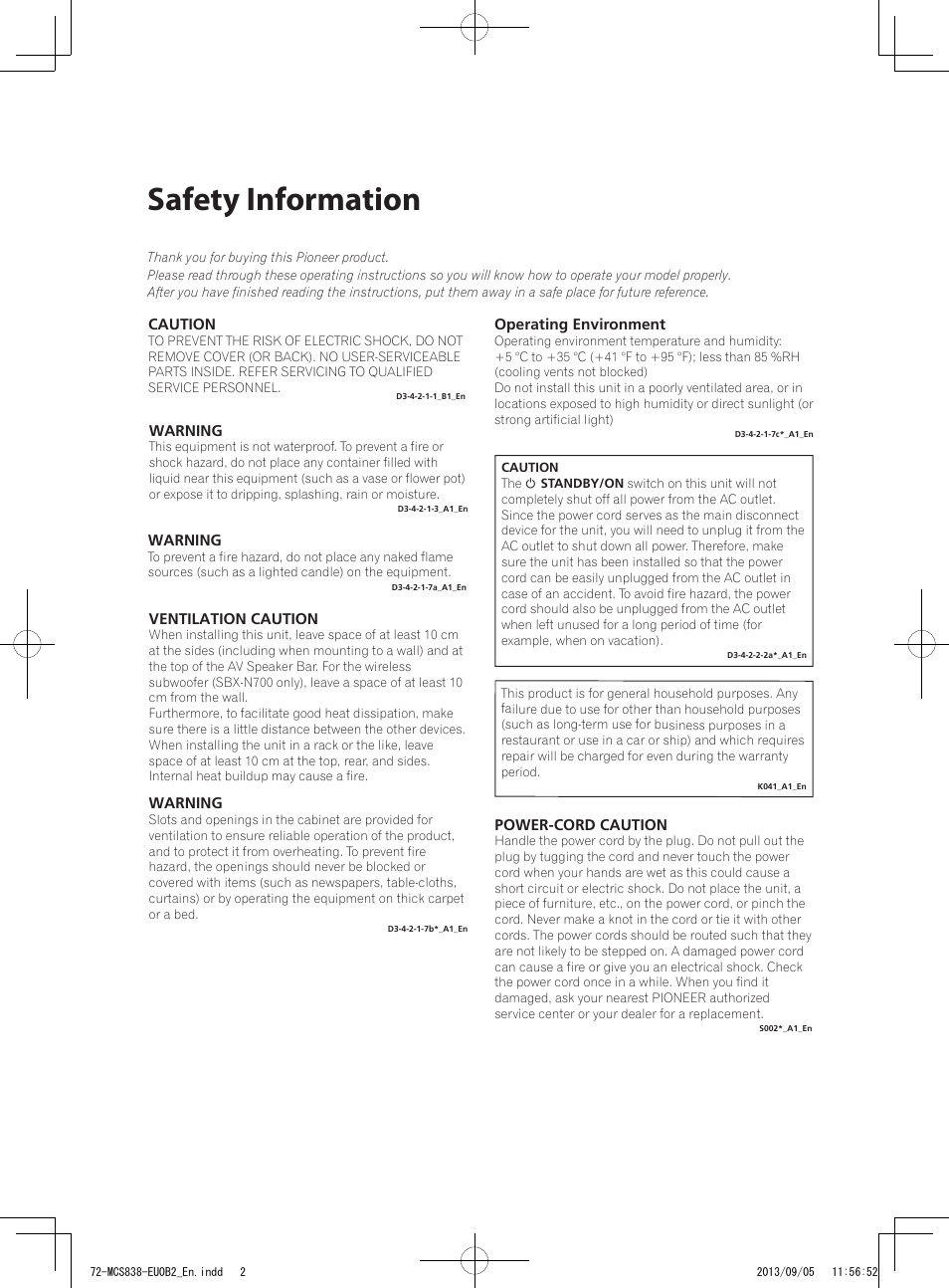 Safety information | Pioneer SBX-N700 User Manual | Page 2 / 68