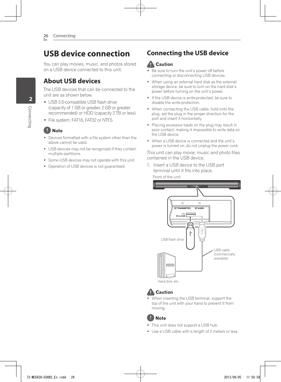 Usb device connection, About usb devices, Connecting the usb device | Pioneer SBX-N700 User Manual | Page 26 / 68