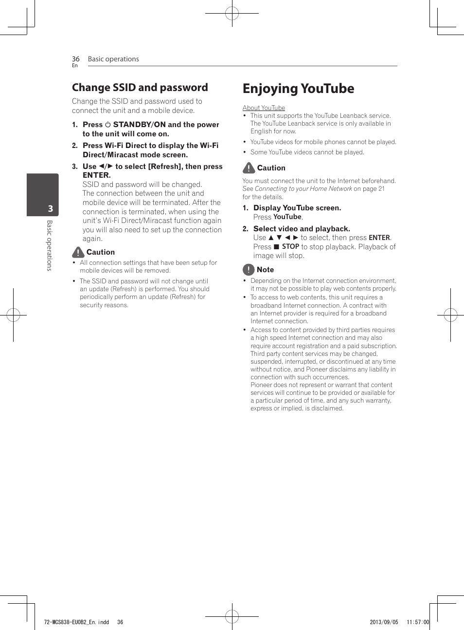Enjoying youtube, Change ssid and password | Pioneer SBX-N700 User Manual | Page 36 / 68