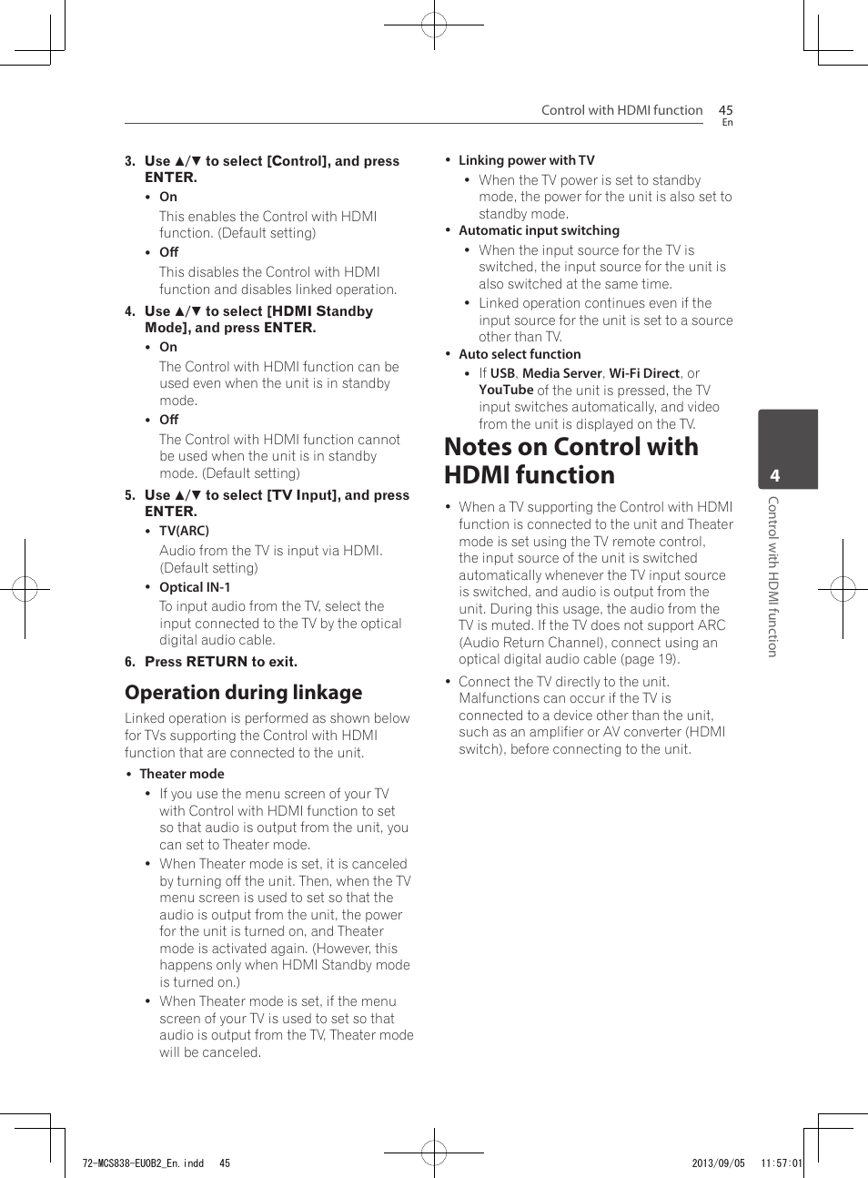 Operation during linkage | Pioneer SBX-N700 User Manual | Page 45 / 68