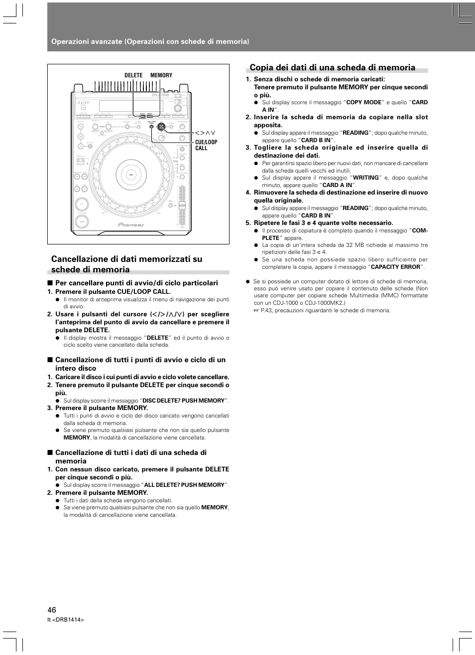Per cancellare punti di avvio/di ciclo particolari, Light heavy, Premere il pulsante cue/loop call | Ripetere le fasi 3 e 4 quante volte necessario, It <drb1414 | Pioneer DVJ-1000 User Manual | Page 208 / 319