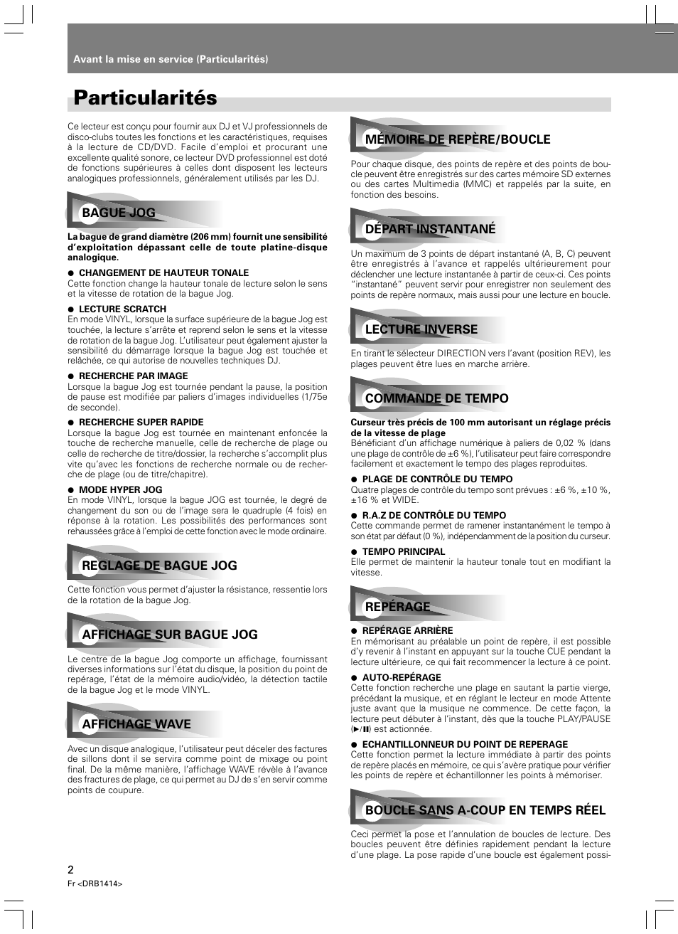 Avant la mise en service, Particularités | Pioneer DVJ-1000 User Manual | Page 60 / 319
