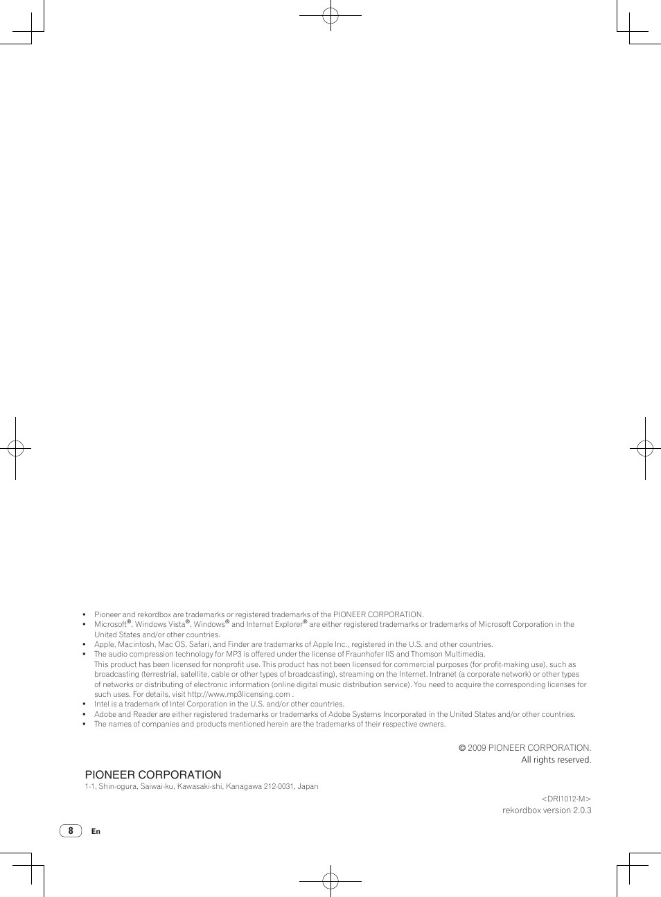 Pioneer corporation | Pioneer CDJ-2000 User Manual | Page 8 / 8