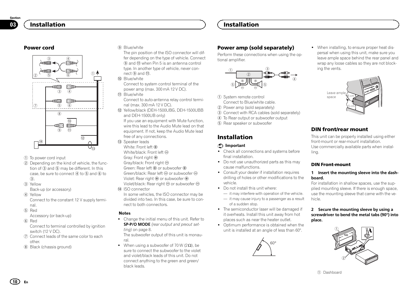 Installation | Pioneer DEH-1500UBG User Manual | Page 10 / 108
