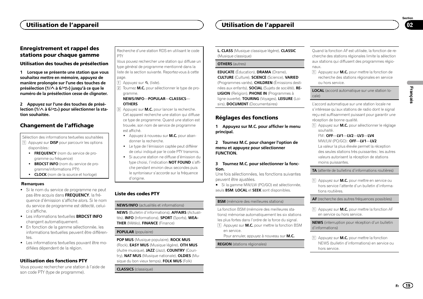 Af (re, Cherche des autres fréquences possibles), Utilisation de l ’appareil | Pioneer DEH-1500UBG User Manual | Page 19 / 108