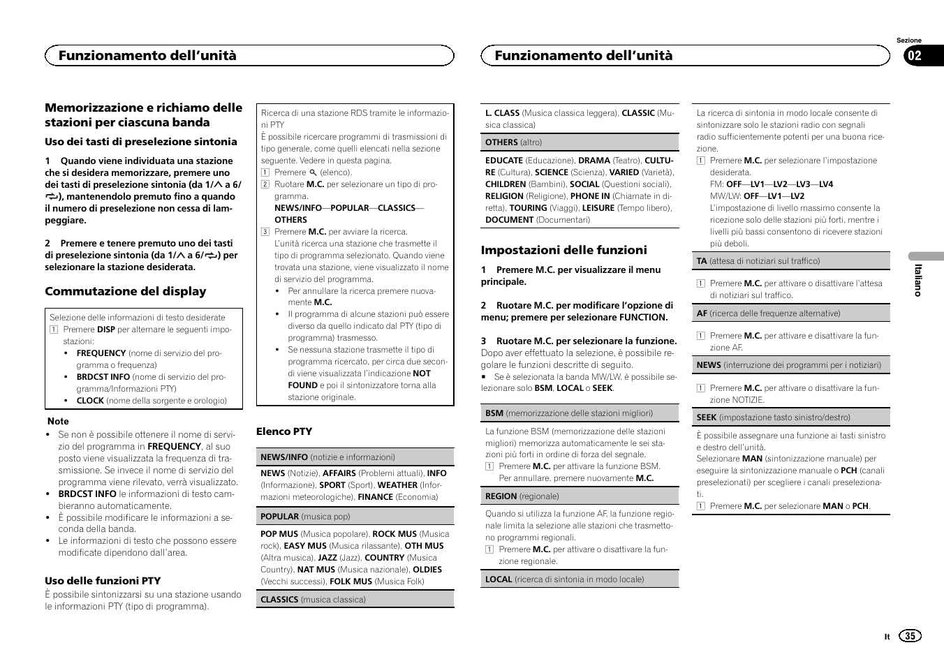 Seek (impostazione tasto sinistro/destro), Af (ricerca delle frequenze alternative), Funzionamento dell ’unità | Pioneer DEH-1500UBG User Manual | Page 35 / 108