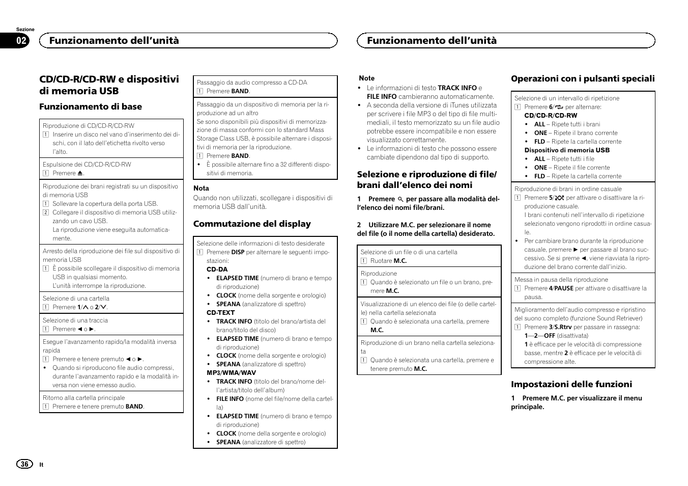 Funzionamento dell ’unità | Pioneer DEH-1500UBG User Manual | Page 36 / 108
