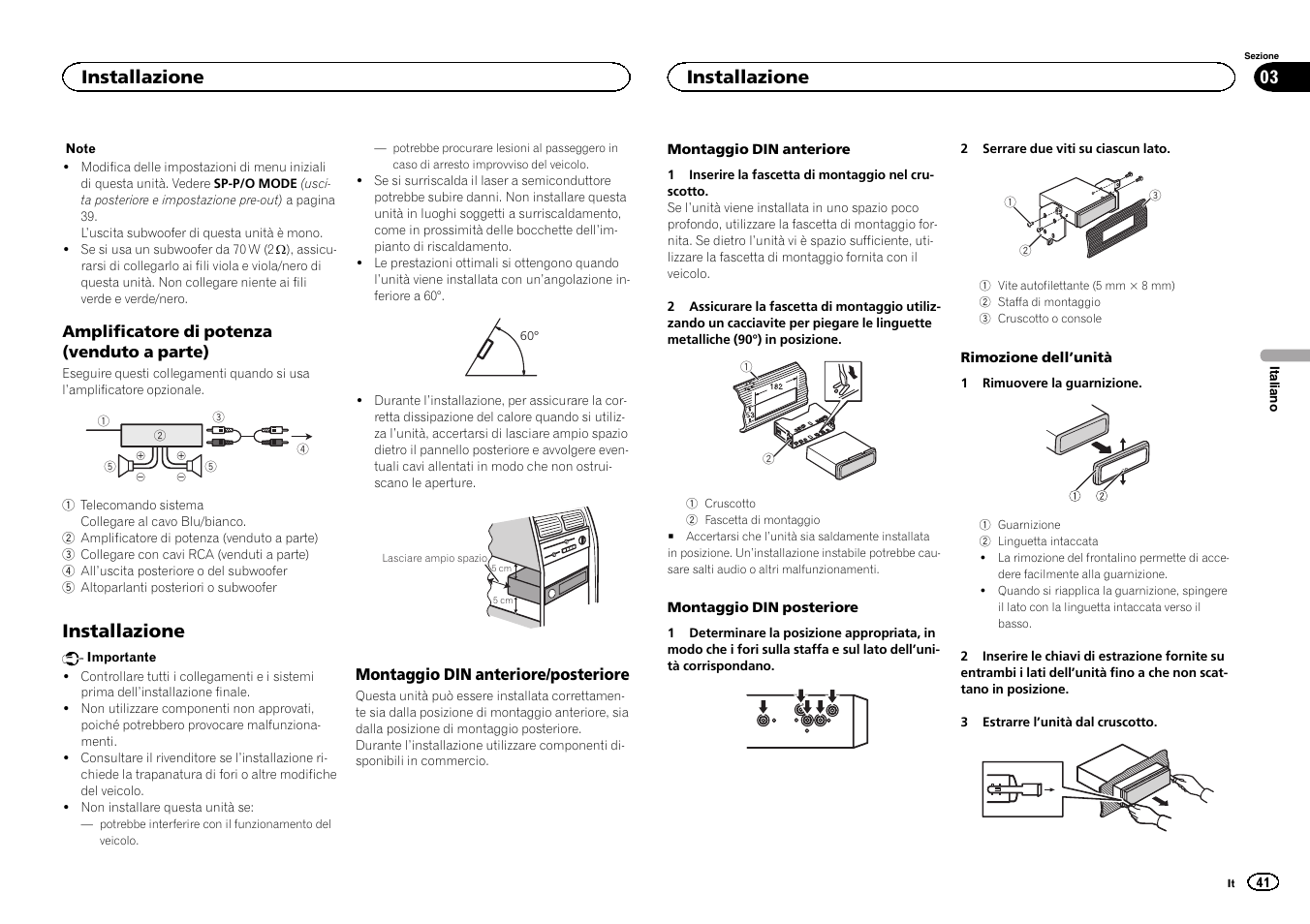Installazione | Pioneer DEH-1500UBG User Manual | Page 41 / 108