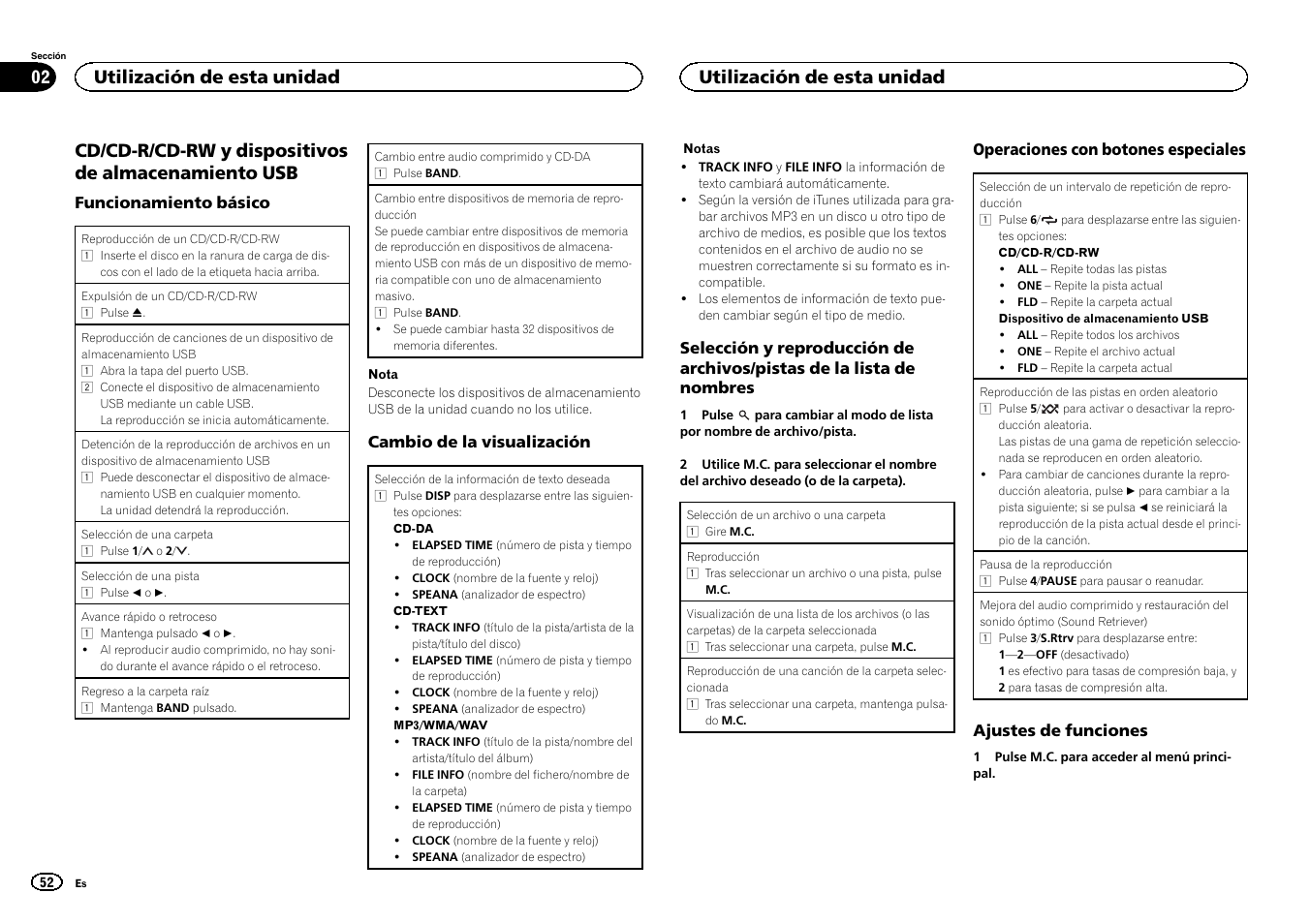 Cd/cd-r/cd-rw y dispositivos de almacenamiento usb, Utilización de esta unidad | Pioneer DEH-1500UBG User Manual | Page 52 / 108