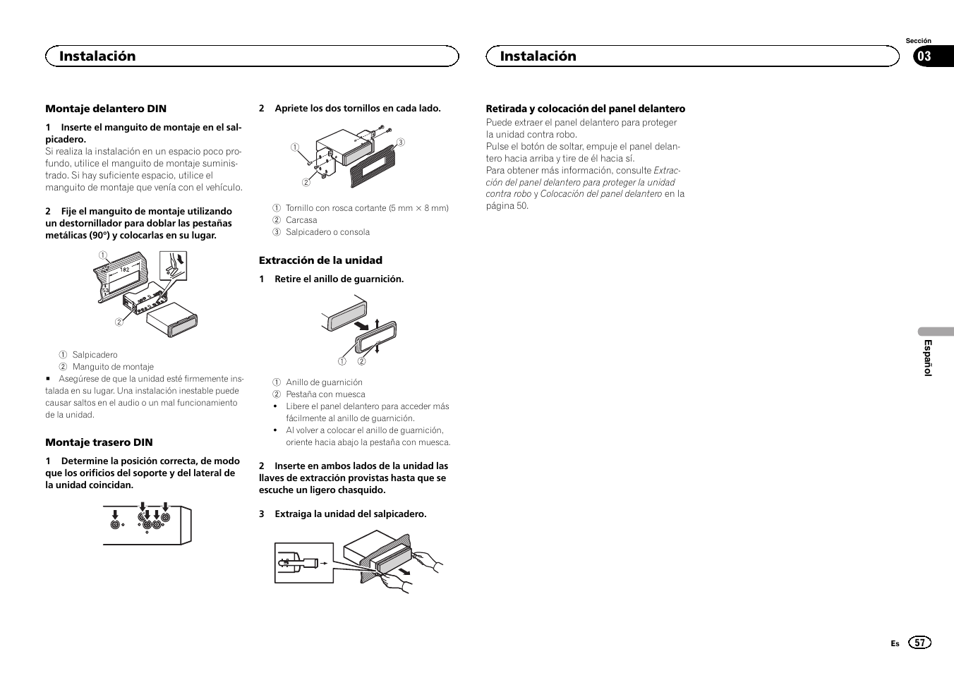 Instalación | Pioneer DEH-1500UBG User Manual | Page 57 / 108