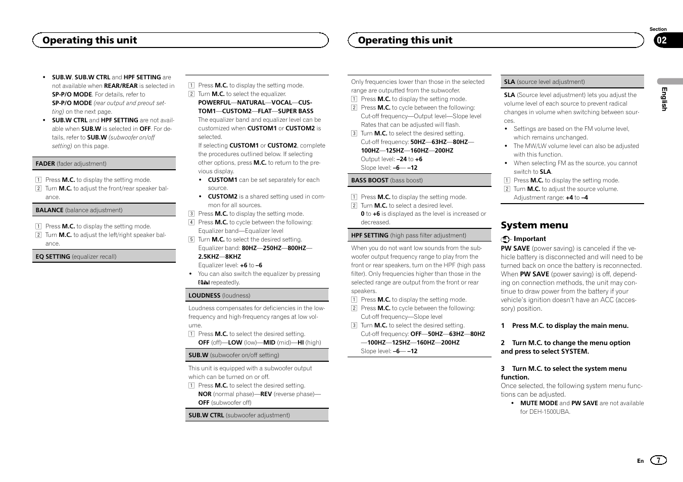 System menu, Operating this unit | Pioneer DEH-1500UBG User Manual | Page 7 / 108