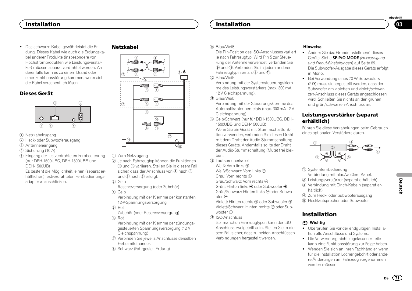 Installation | Pioneer DEH-1500UBG User Manual | Page 71 / 108