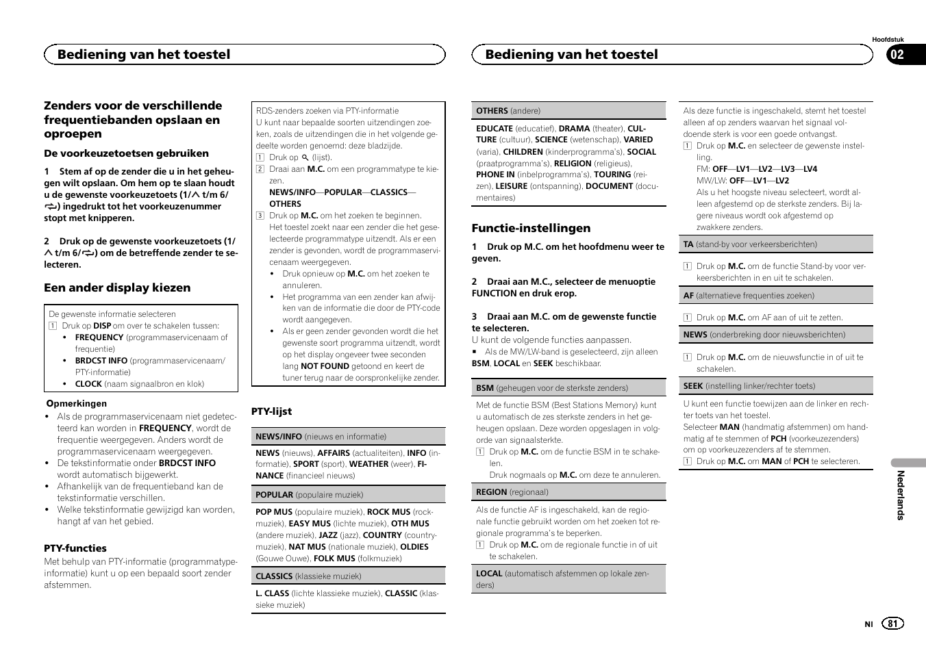 Seek (instelling linker/rechter toets) op, De volgende bladzijde, Seek (instelling linker/rechter | Toets) op de volgende bladzijde, Af (alternatieve frequenties zoeken) op de, Volgende bladzijde), Bediening van het toestel | Pioneer DEH-1500UBG User Manual | Page 81 / 108