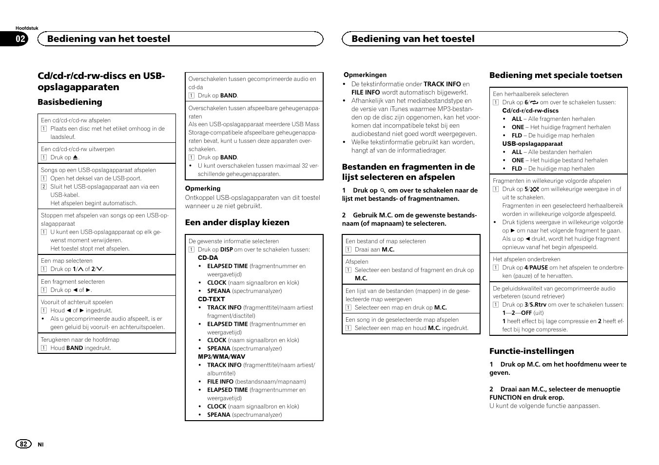 Cd/cd-r/cd-rw-discs en usb- opslagapparaten, Bediening van het toestel | Pioneer DEH-1500UBG User Manual | Page 82 / 108