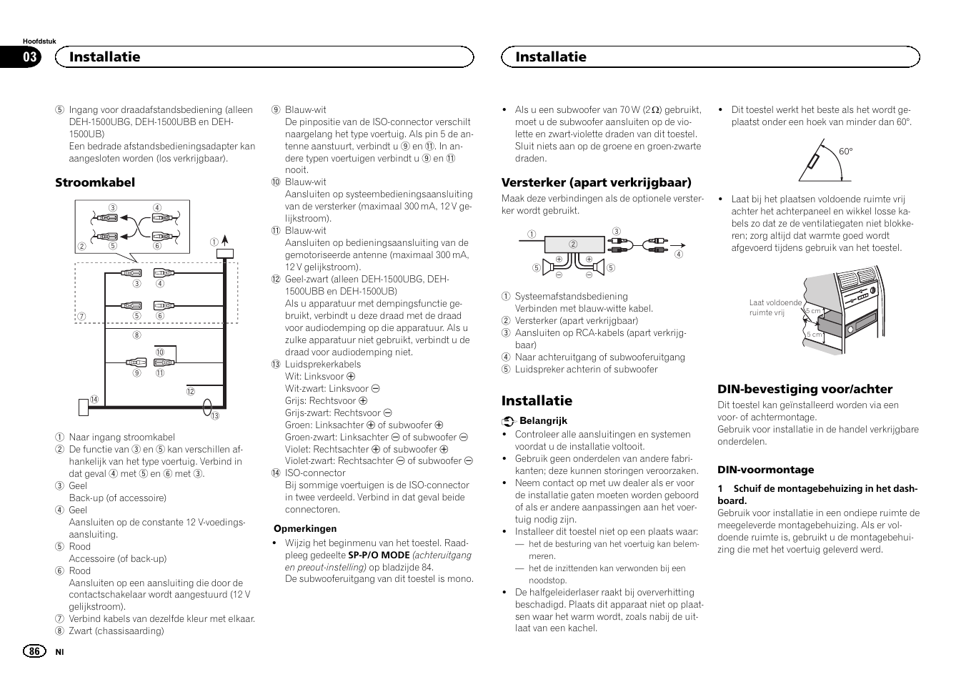 Installatie | Pioneer DEH-1500UBG User Manual | Page 86 / 108