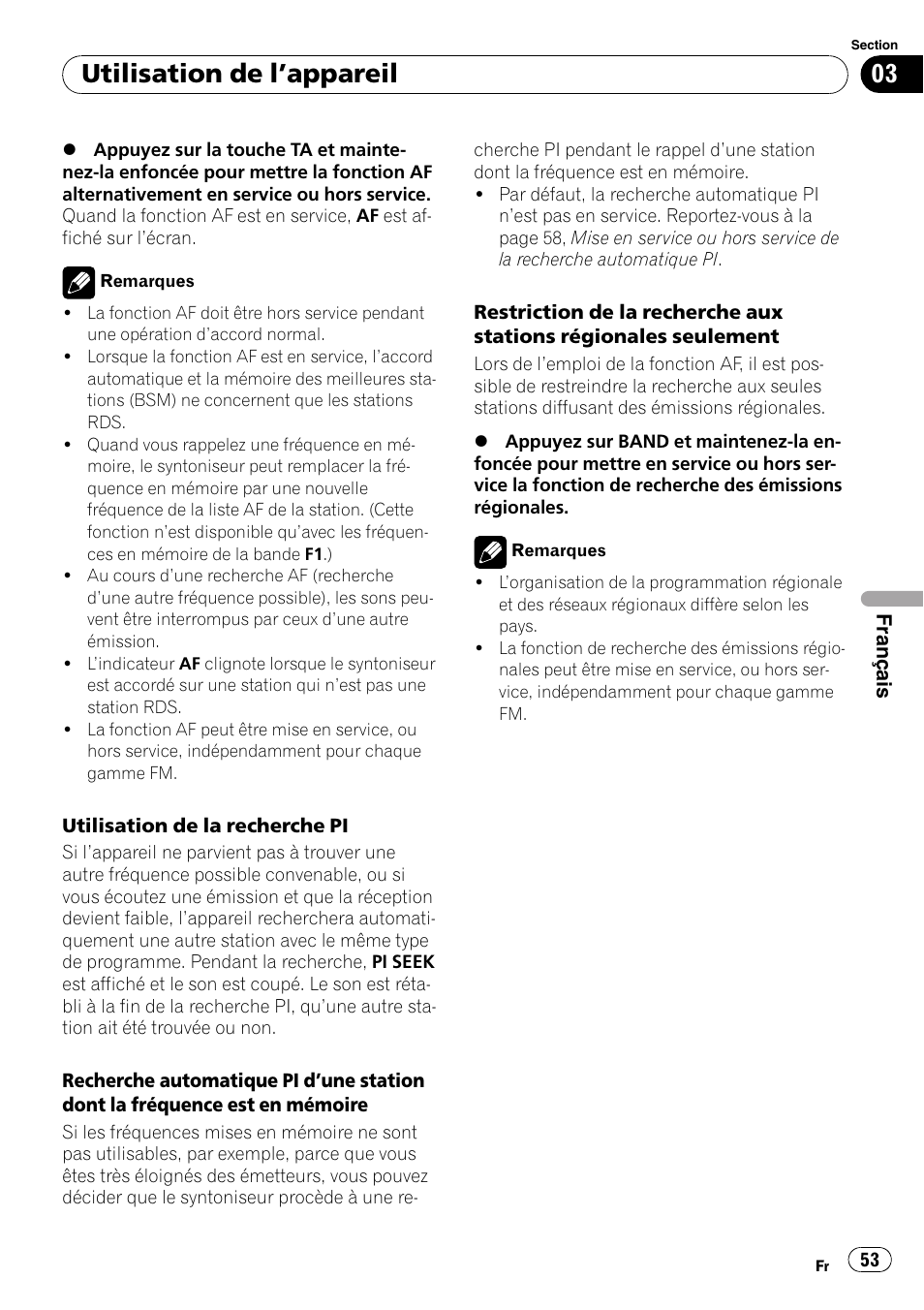 Utilisation de lappareil | Pioneer DEH-1820R User Manual | Page 53 / 106