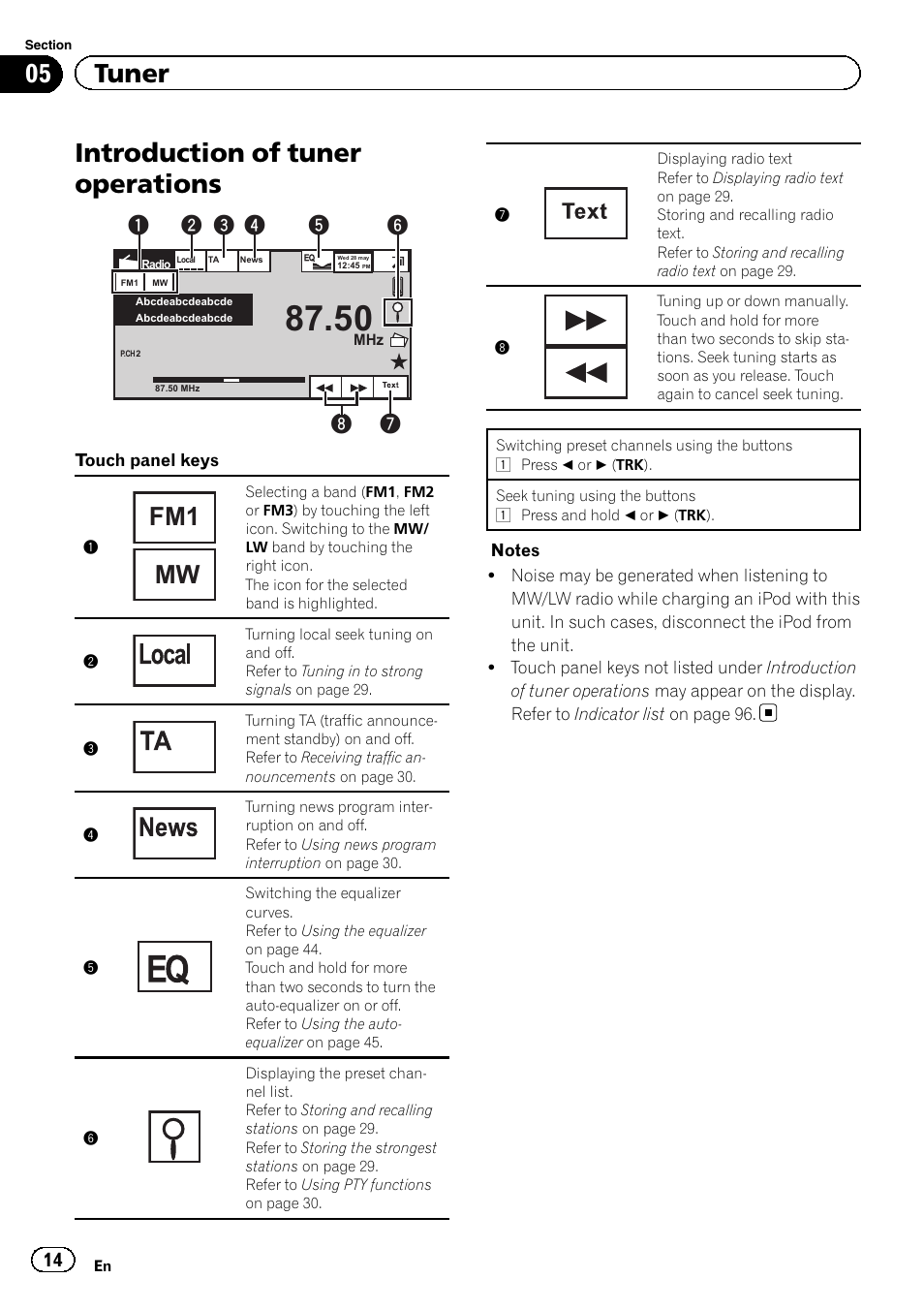Tuner introduction of tuner operations, Introduction of tuner operations, 05 tuner | Fm1 mw | Pioneer AVH-P3400DVD User Manual | Page 14 / 112
