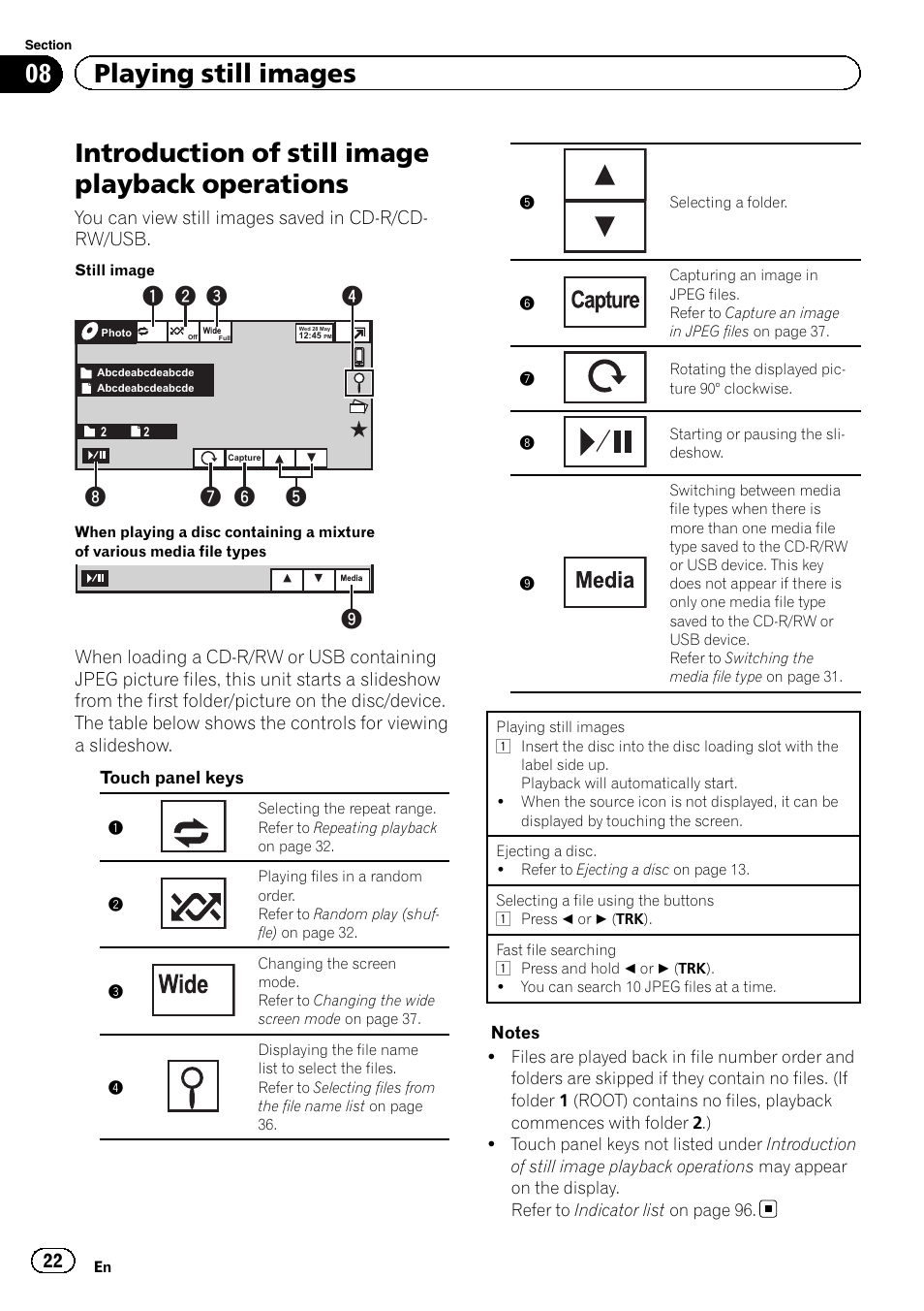 Operations, Introduction of still image playback operations, 08 playing still images | Pioneer AVH-P3400DVD User Manual | Page 22 / 112