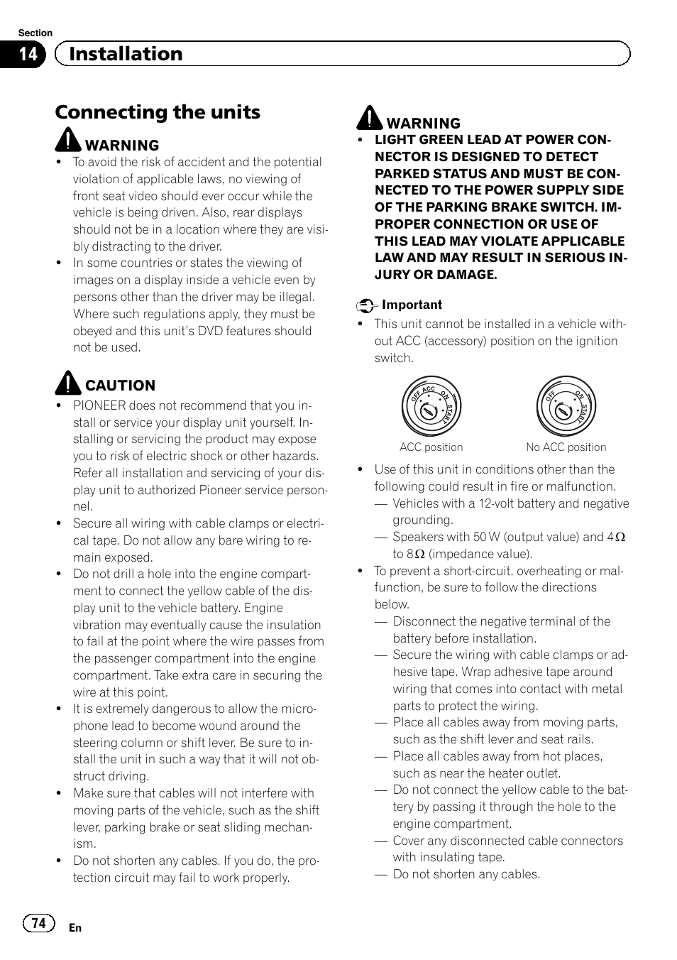 Installation connecting the units, Connecting the units, 14 installation | Pioneer AVH-P3400DVD User Manual | Page 74 / 112