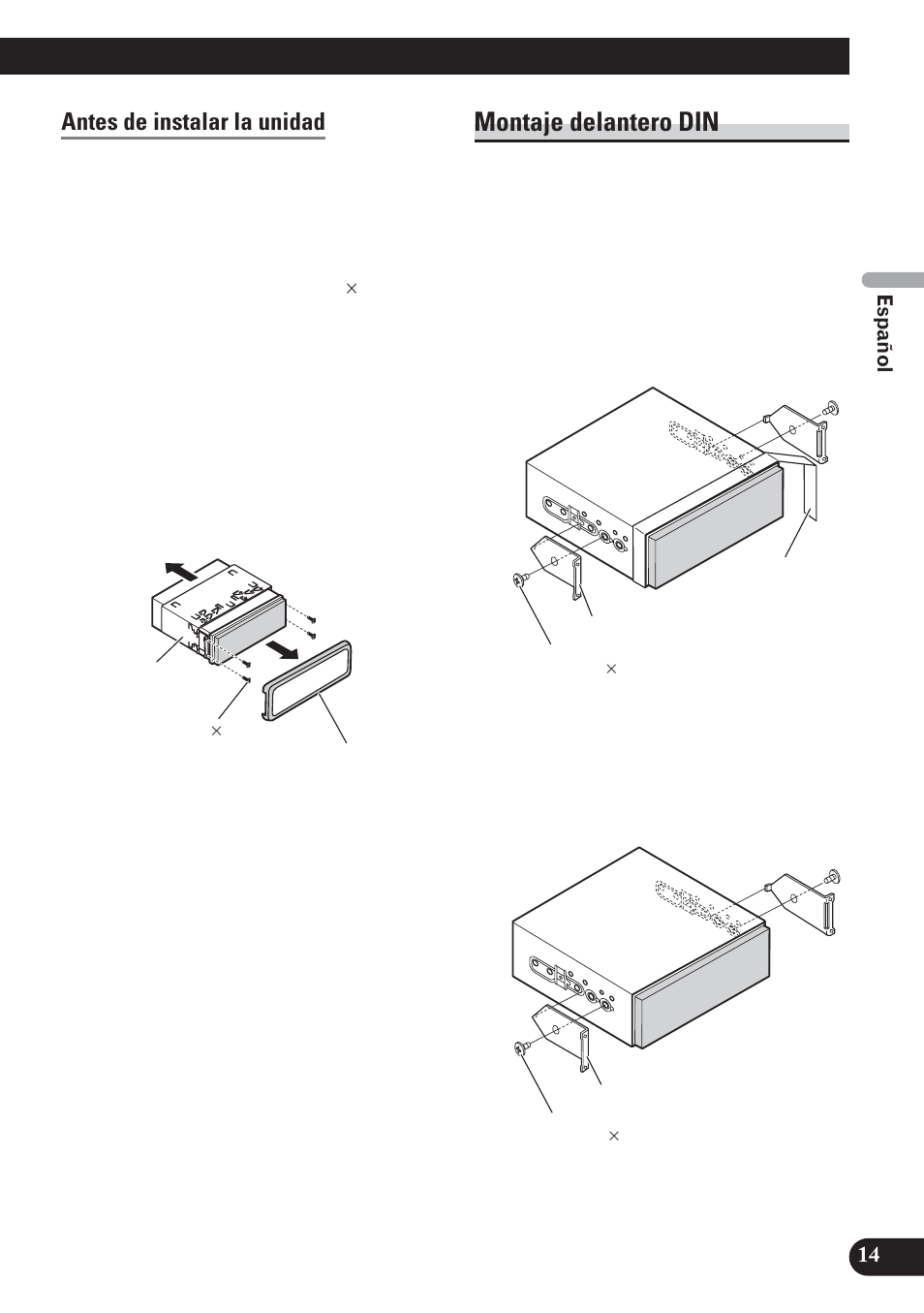 Montaje delantero din, Antes de instalar la unidad | Pioneer AVH-P5100DVD User Manual | Page 31 / 98