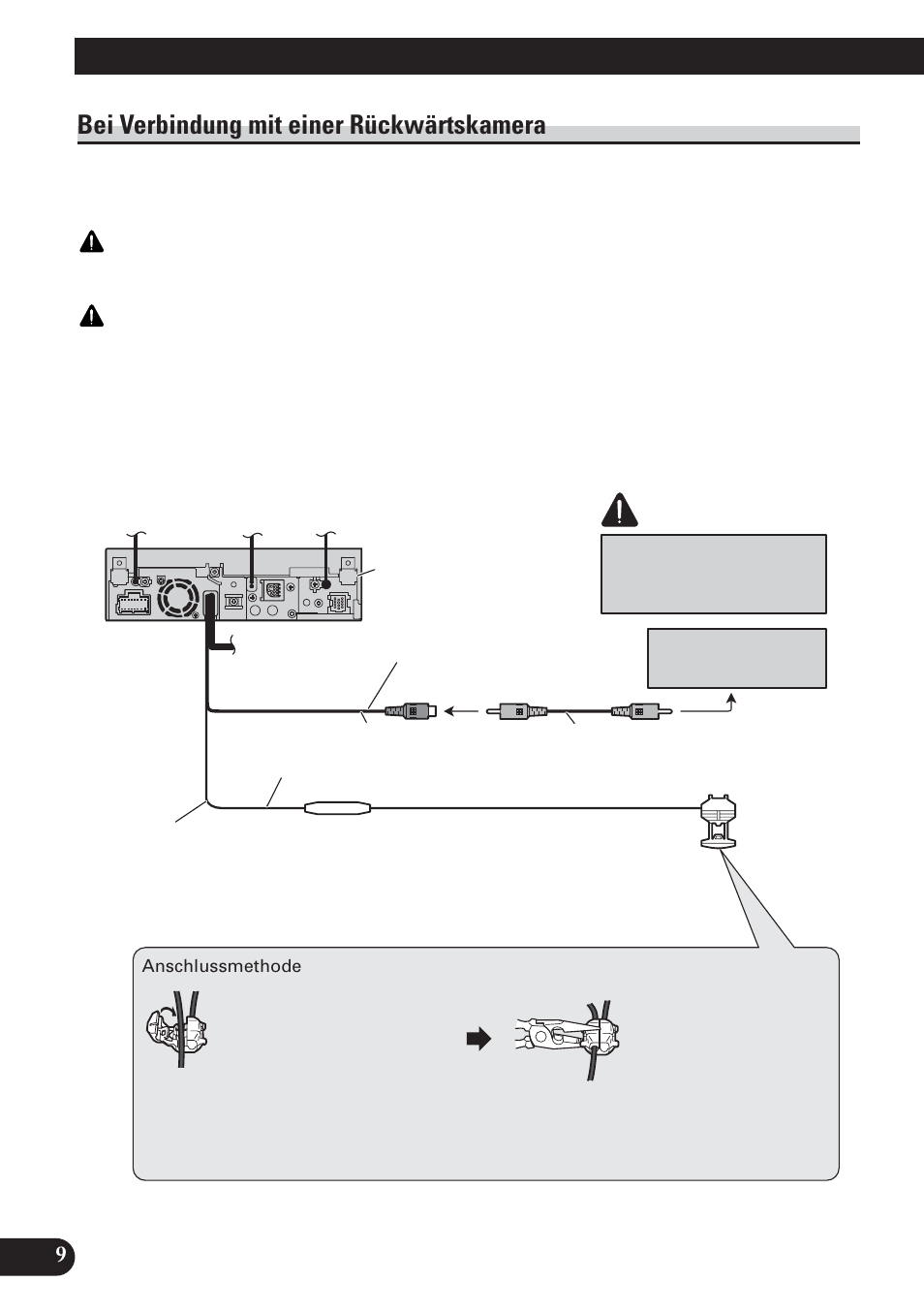 Bei verbindung mit einer rückwärtskamera, Anschließen der einheiten, Vorsicht | Pioneer AVH-P5100DVD User Manual | Page 42 / 98