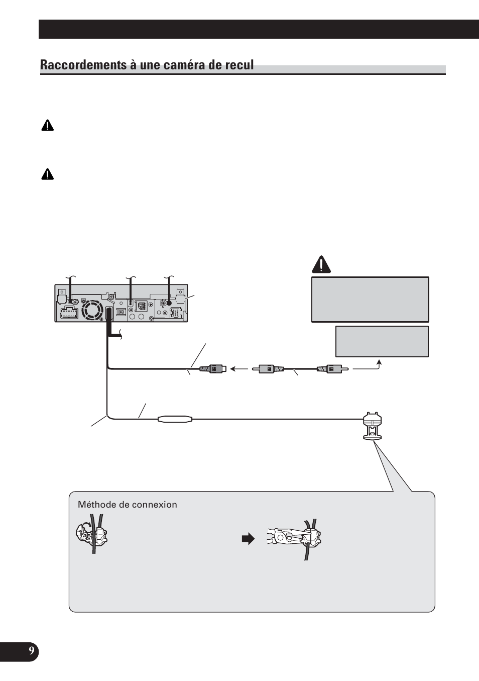 Raccordements à une caméra de recul, Raccordements des appareils, Attention | Pioneer AVH-P5100DVD User Manual | Page 58 / 98