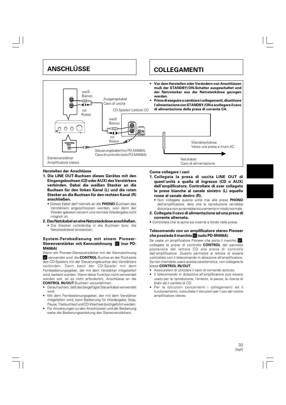Anschlüsse, Collegamenti | Pioneer PD-M426A User Manual | Page 33 / 88