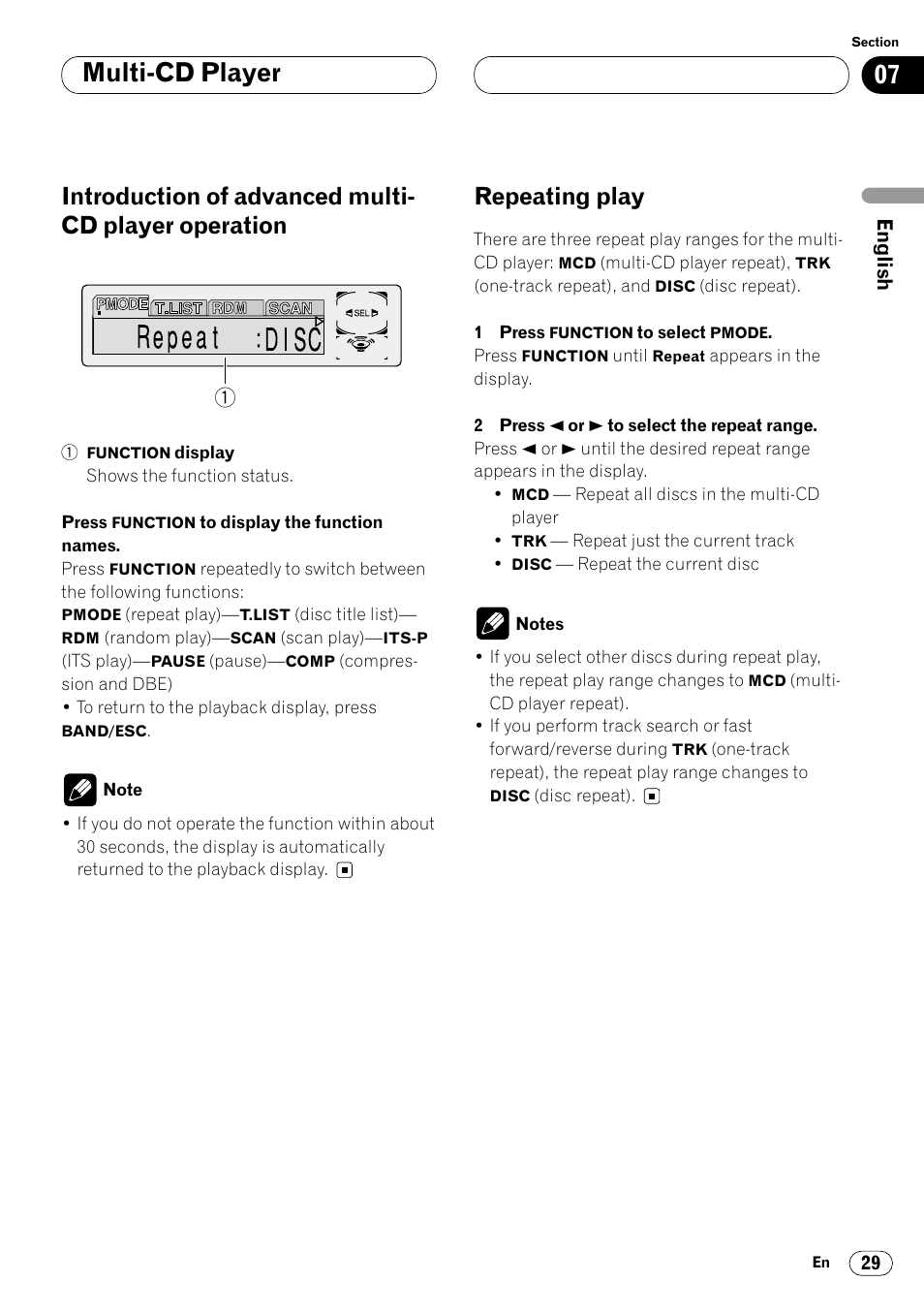 Introduction of advanced multi-cd player, Operation 29, Repeating play 29 | Multi-cd player, Repeating play | Pioneer DEH-P7400MP User Manual | Page 29 / 112