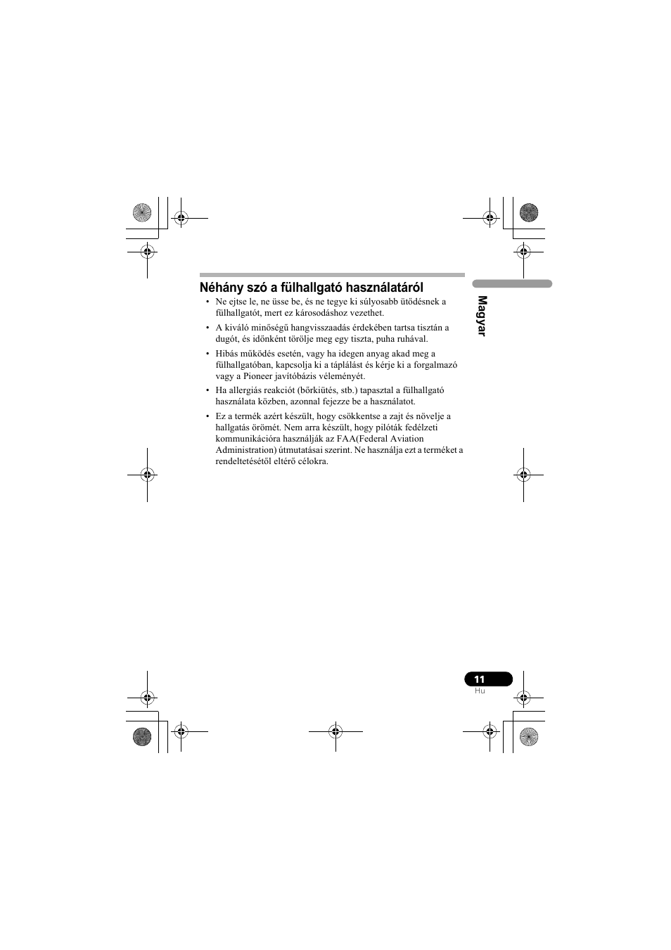 Néhány szó a fülhallgató használatáról | Pioneer SE-NC31C-K User Manual | Page 155 / 196